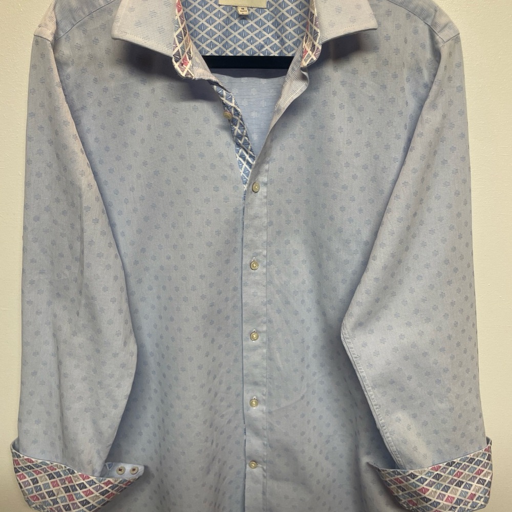 Ted Baker Endurance Light Blue Geometric Button Down Shirt size 16‎